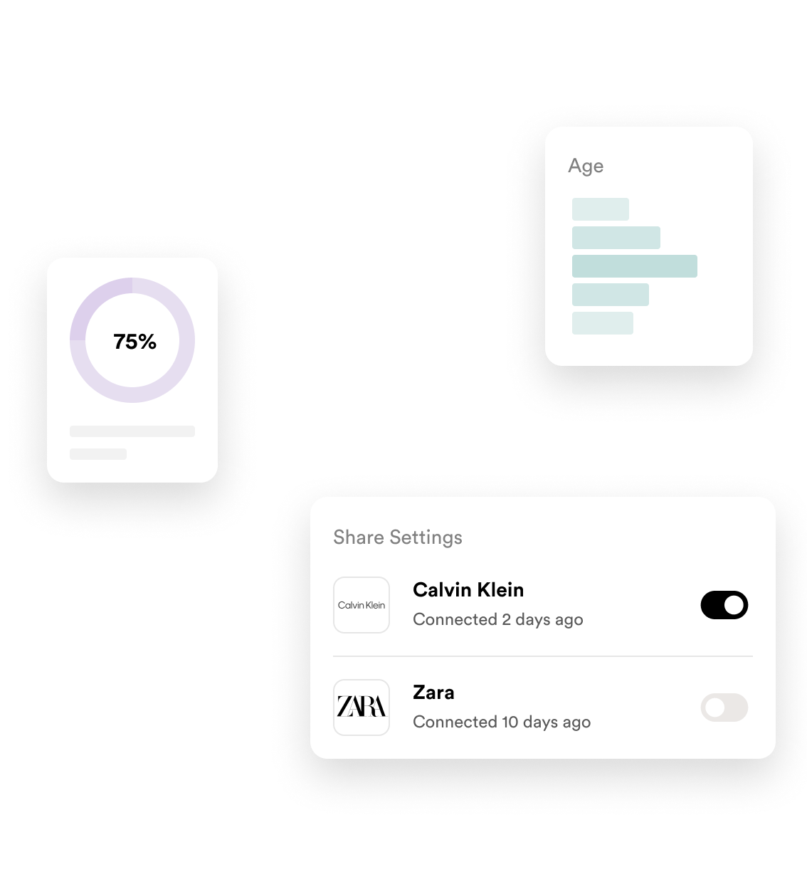 Multiple screenshots of components of the application